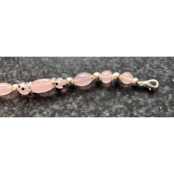 Vtg 1970's Children's Hand Painted Pink Round & Pink Oval Beads Bracelet - Picture 4 of 6